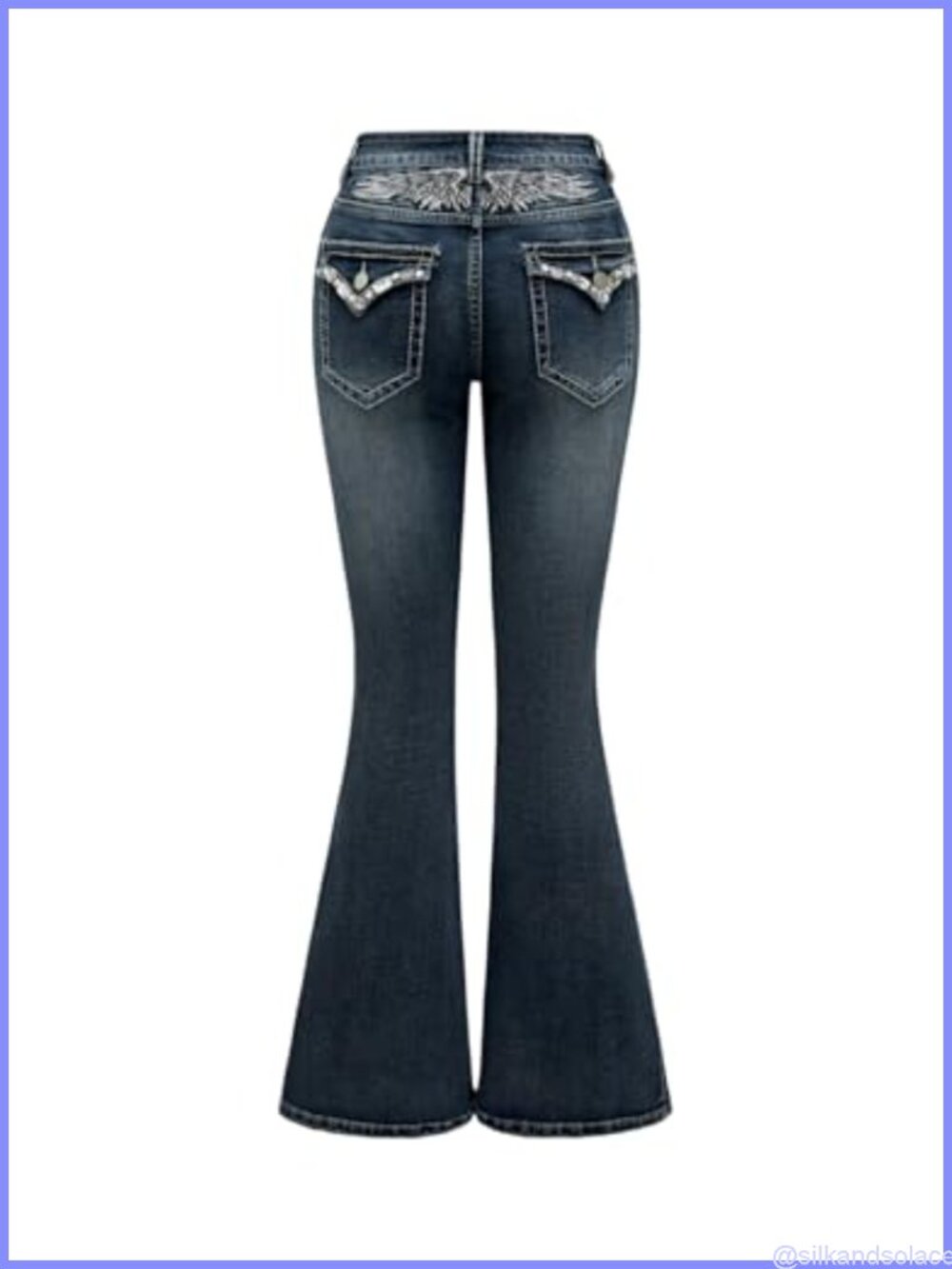 Gothic Punk Rhinestone Embellished Low Rise Flare Jeans Women Denim Pants